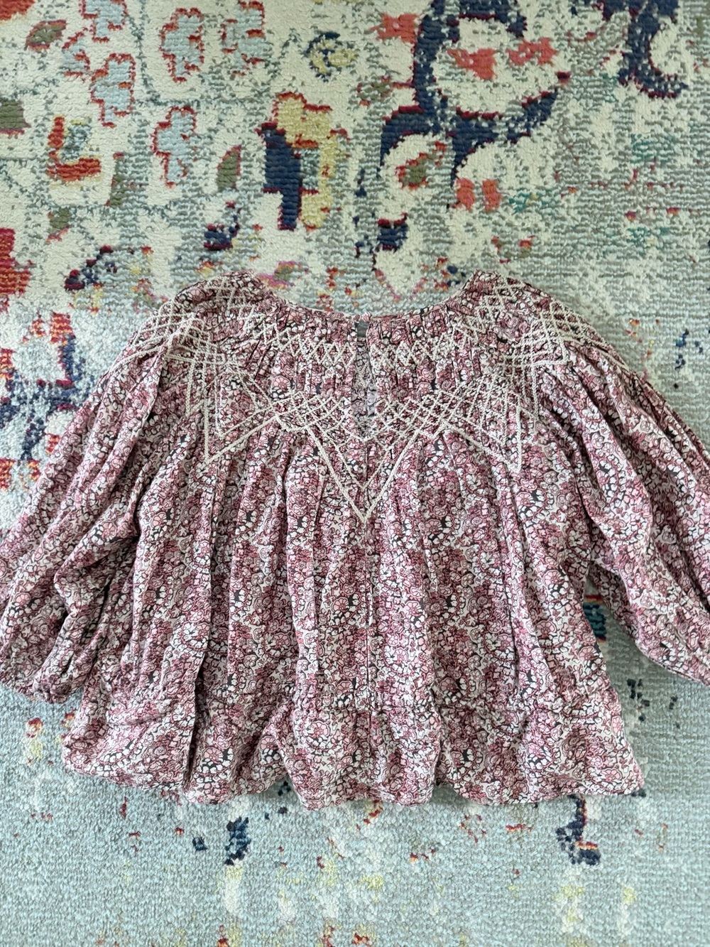 ba&sh Pink Floral Smocked Yoke Blouse
